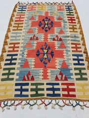 Distressed Fine Vintage Traditional Hand Made Oriental Wool Blue Kilim 113x81cm