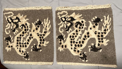 Tibetan Dragon Hand Knotted Wool Rugs Gray Black 16″ x 17″ Set 2
