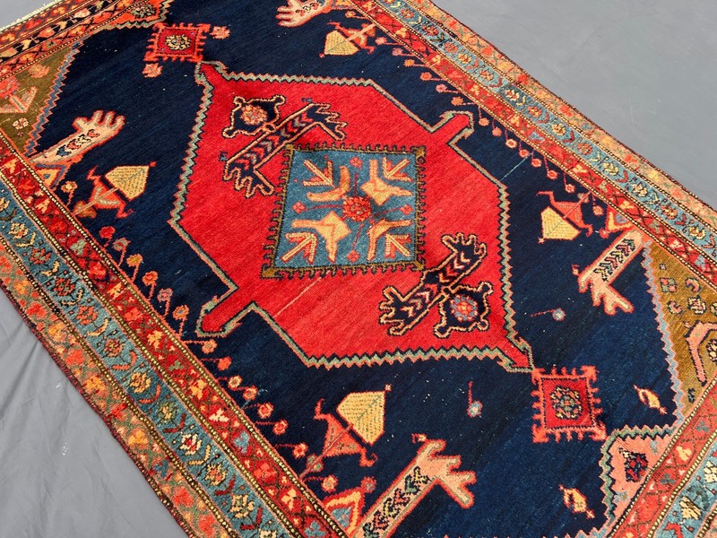 4'3x6'5 ft Caucasian Diamond Medallion Navy Field Handknotted Wool Vintage Rug gallery