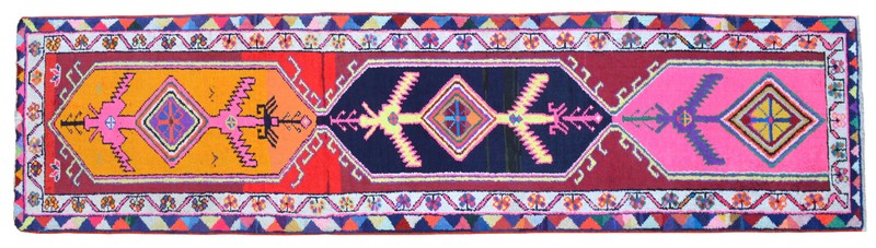 Vintage Turkish Runner Rug with Vivid Colors, Bold Patterns -1970s Hallway Decor gallery
