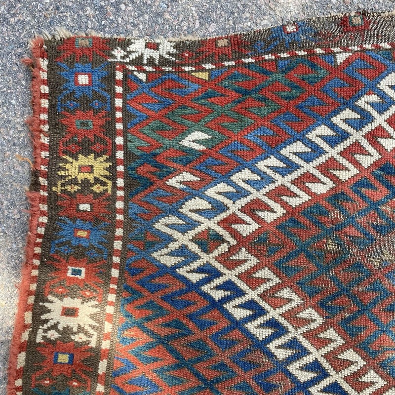 Antique Rug 4' 6 x 8' 8 Blue Hand Knotted Caucasian Tribal Oriental Rug gallery