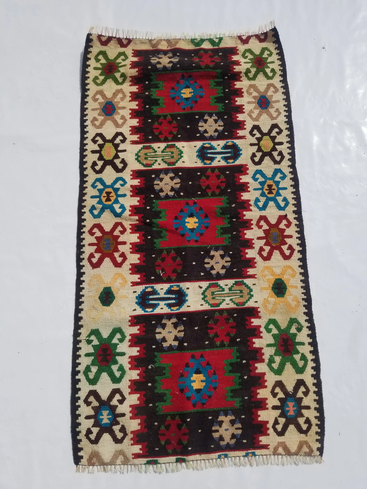 Vintage Traditional Handmade Turkish Anatolian Wool Multi Kilim Rug 4.4x2.3ft gallery