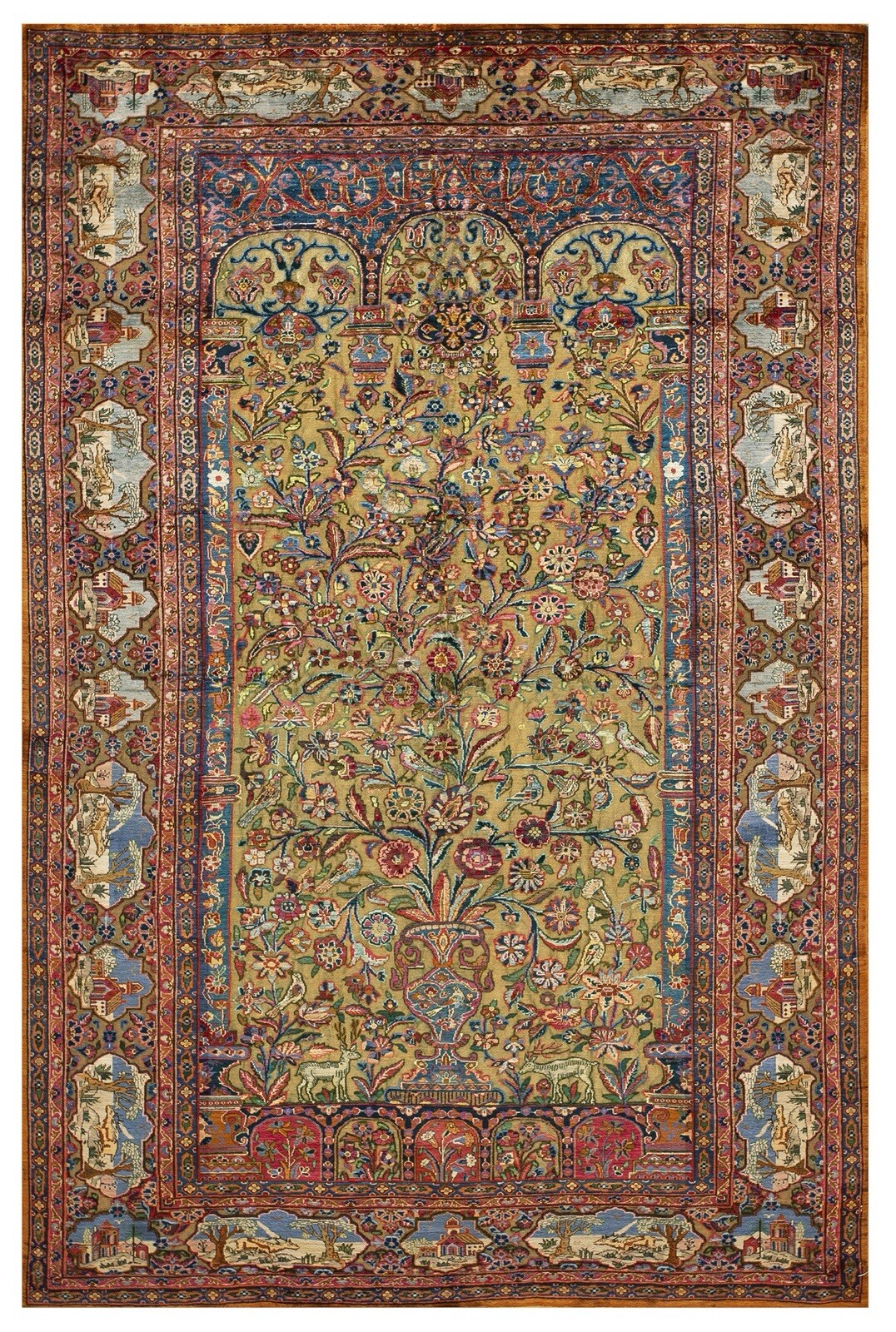 Mottashem All Rug Silk with Bas Relief Gold Threads all Vegetable Colors . Rare! gallery