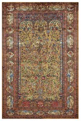 Mottashem All Rug Silk with Bas Relief Gold Threads all Vegetable Colors . Rare!