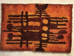 Danish Rya Shag Rug 4×6, Red Vintage Mid Century Retro Abstract Shag Rug 60s