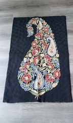 Kashmiri? Embroidered 2′ x 3′ Wool Tapestry Rug Craft Repurpose Upcycle DAMAGE