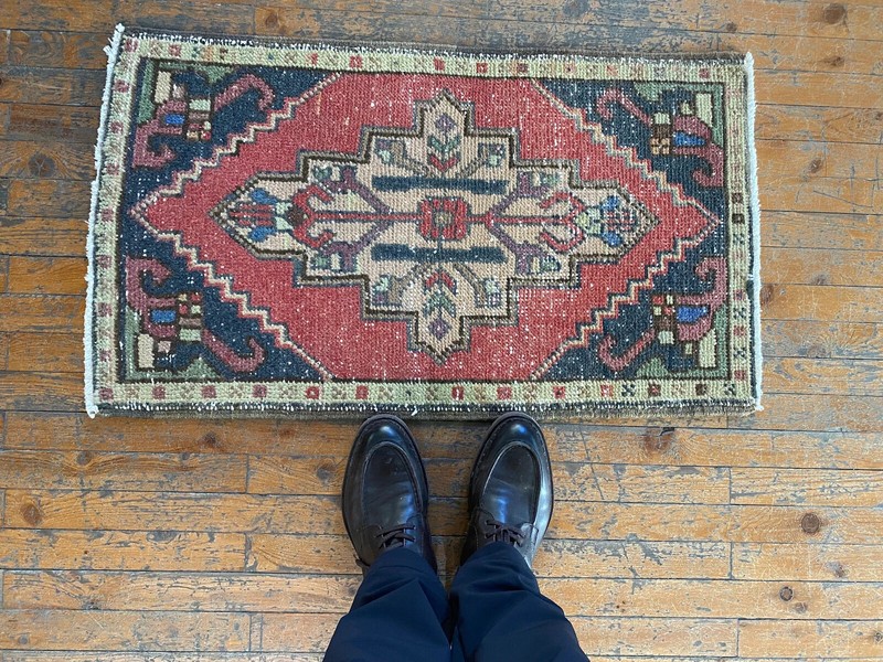 Beautiful Antique 1900-1930's Wool Pile Vegetable Dye Area Rug 1'9" x 3' gallery