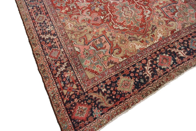 Antique 8x11 Handmade Wool Rug Red Blue Ornate Medallion Design circa 1900 gallery