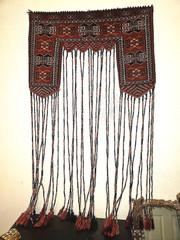 Turkoman Tribal Door Hanging, Tent Header, Wool, Handknotted Red Black,34″ – 60″