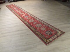 18′ FEET RUNNER AFGHAN-REFUGEE Vegetable-Dye HANDMADE-KNOTTED WOOL RUG 586305