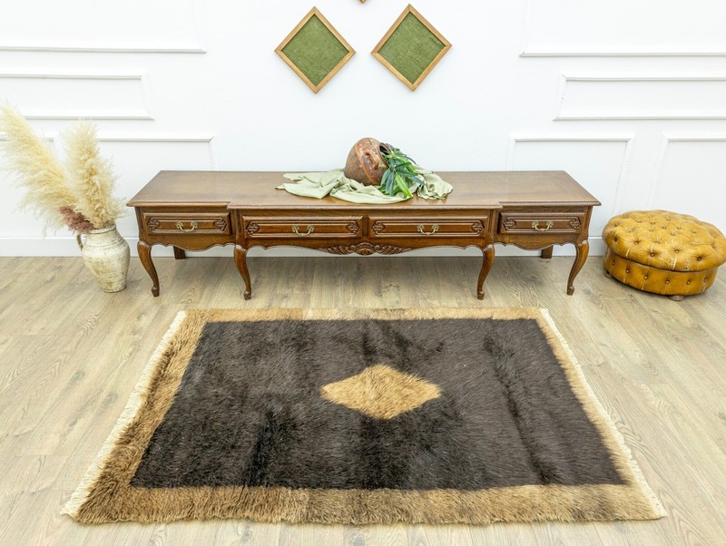 Turkish mohair long piles shaggy rug 4.1x5.1 ft Hand-woven cozy shag carpet gallery