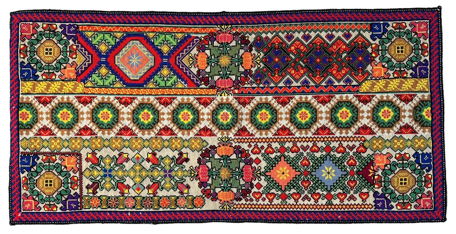 Vintage French Needle Point Handmade Floral Red Wool Rug Carpet 111x55cm gallery