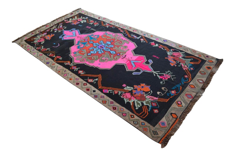 77″ x 154″ Karabakh Rug Hand Woven Kilim Large Area rug 6'5" x 12'10" HOT PINK gallery