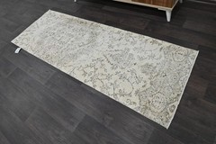 Vintage Turkish Runner Rug 2x7ft BEIGE Handmade Anatolian Oushak Hallway Wool