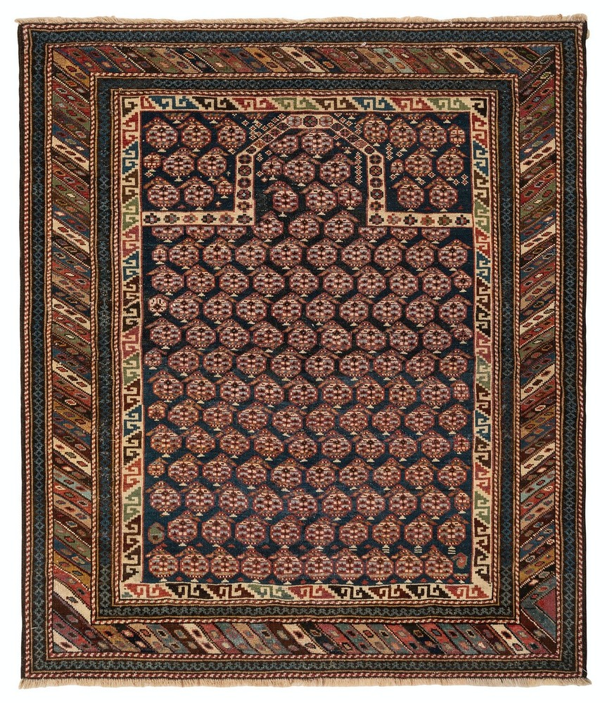 3.7x4.4 Ft Antique Shirvan Prayer Rug, East Caucasus, Late 19th Century