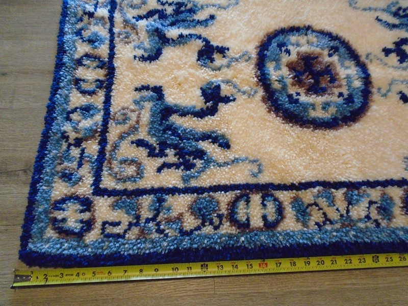 Vintage Hand Made Hooked Oriental Theme Dragons Rug Hanging 44"X30" gallery