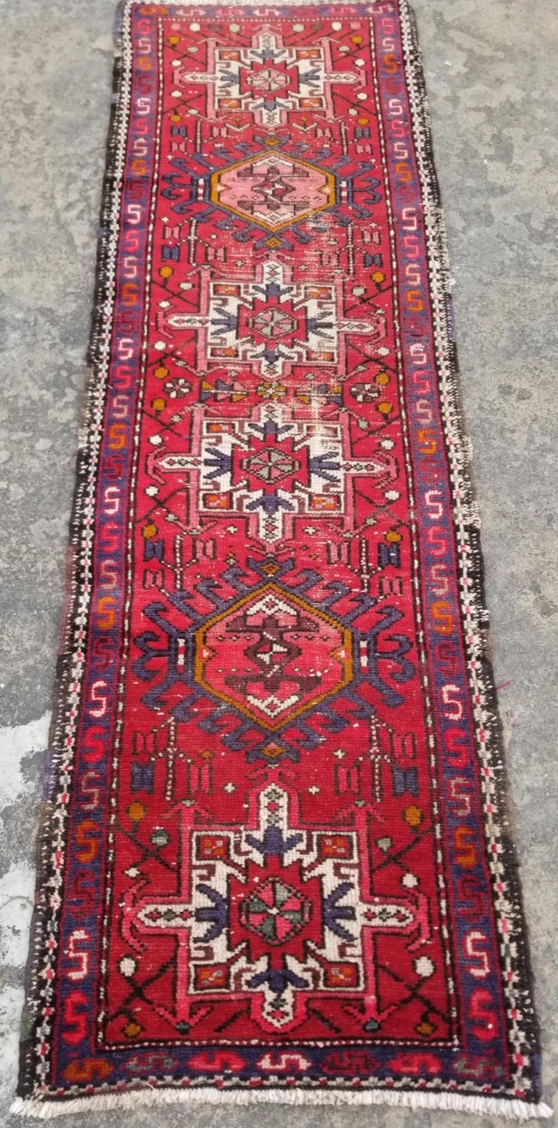 Vintage Traditional Handmade Hamadan Style Wool Multicolor Runner 234 x 69 cm gallery