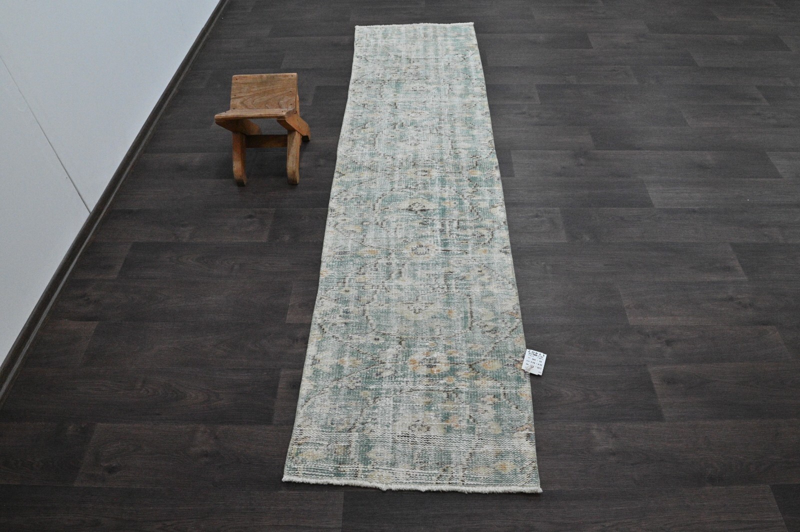 Vintage Turkish Runner Rug 2x8ft Wool Anatolian Handmade Hallway Oushak BLUE gallery