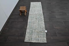 Vintage Turkish Runner Rug 2x8ft Wool Anatolian Handmade Hallway Oushak BLUE