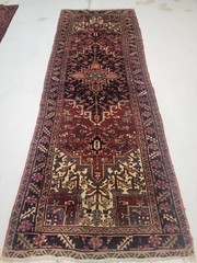 Antique Oriental Hand-Knotted Wool Runner Red/Black/Beige 3’7″ x 10′