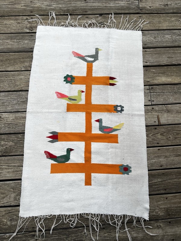 Vtg Wool Kilim Rug Bird Tapestry Tree Of Life 50"x30.5" Woven Zapotec Oaxacan gallery