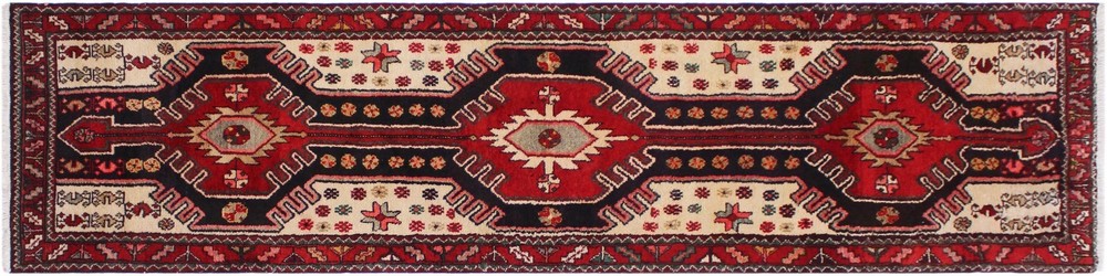 Handmade Red Wool Runner Rug 2'11" x 10'11" Tribal