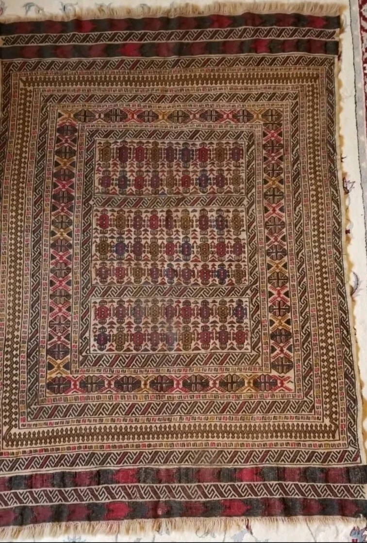 84" x 56", 7' x 4'8" ft Semi-Antique tribal soumak wool kilim rug ~All Wool gallery
