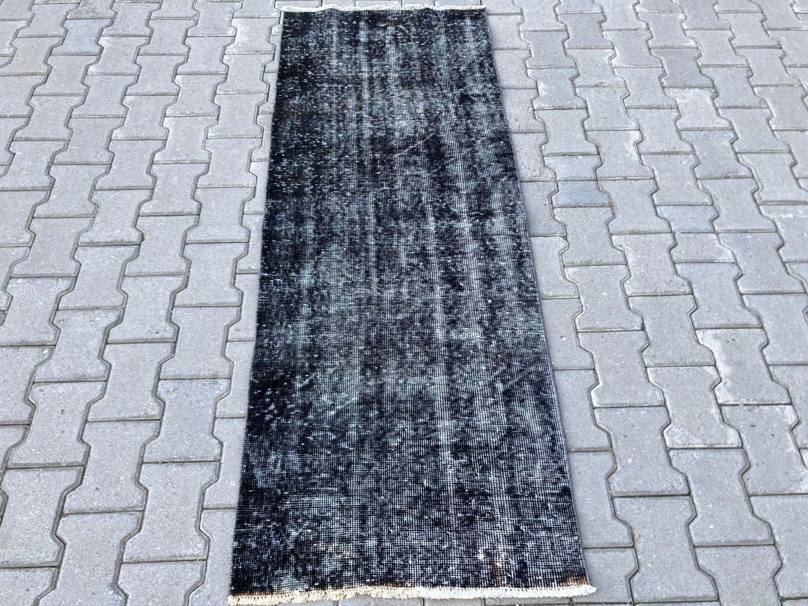 Black rug, Turkish rug, Vintage Rug, Narrow rug, Runner rug, 2.3 x 6.3 ft gallery
