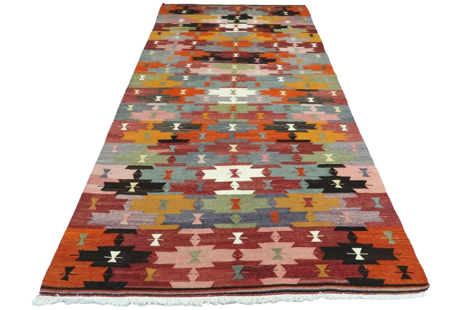 20th Century Colorful Vintage Turkish Area Kilim Rug, Handmade 61,4"x125,1" gallery