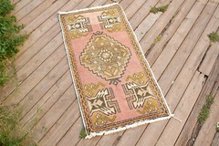 Turkish Carpet Hand Knotted 1×3 Size Door Mat Chair Multi Color Rug 55x105cm