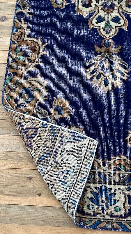 Hand-Knotted Wool Runner Rug: Vintage Blue Oriental Hallway Carpet (2.4x6.7 ft) gallery