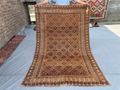 3’8 x 7 ft Antique Afghan Hand Knotted Rug Geometric Tribal Rare Living Room Rug