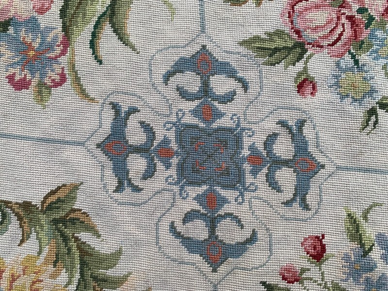 Vintage Handmade Aubusson Rug French Style Chain Stitch Needlepoint Rug 3x8 ft gallery