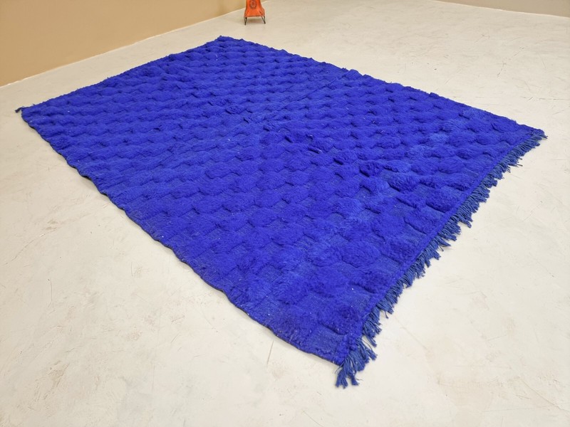 Moroccan Handmade Beniourain Rug 5'2x7'2 Berber Checkered Blue Wool Carpet gallery