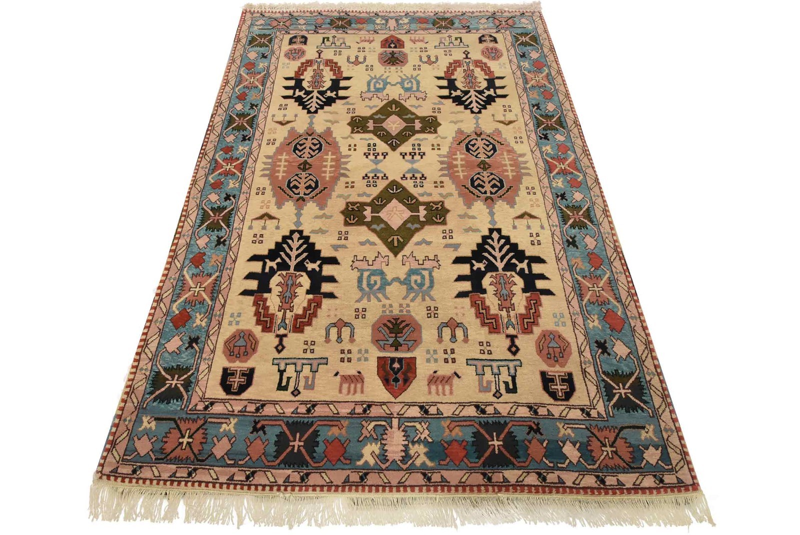 Heriz Rug 5’11” x 8’6” Ivory Wool Vintage Tribal Hand-Knotted Oriental Carpet gallery