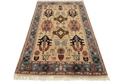 Heriz Rug 5’11” x 8’6” Ivory Wool Vintage Tribal Hand-Knotted Oriental Carpet