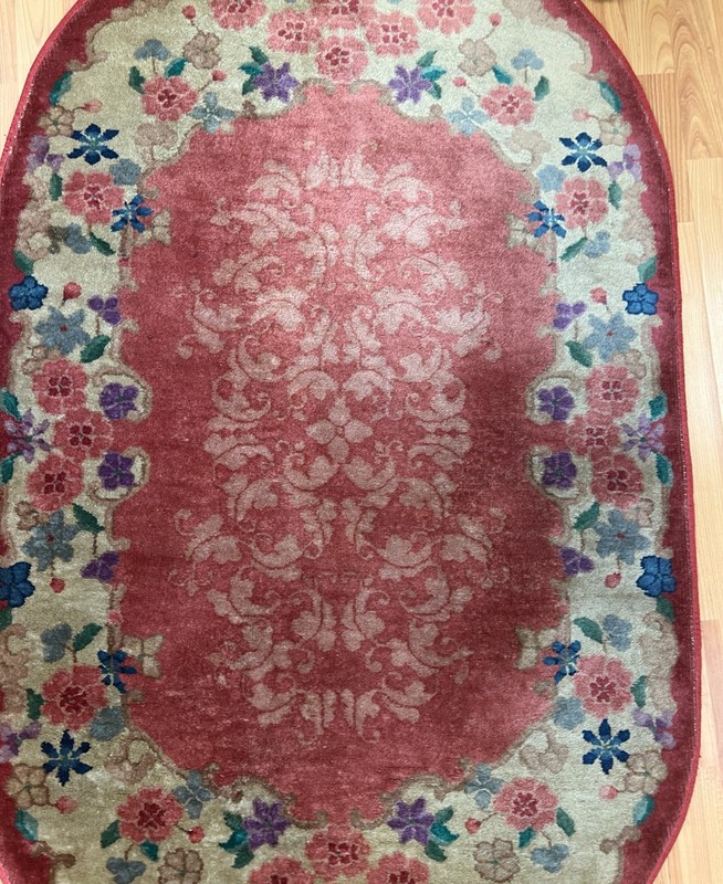 3' x 5' Antique Oval Chinese Art Deco Oriental Rug - 1930s - Hand Made gallery