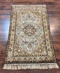 Silk Rug 3.5 x 5.5 Floral Medallion Very Fine 350 KPSI Handmade Silk on Silk