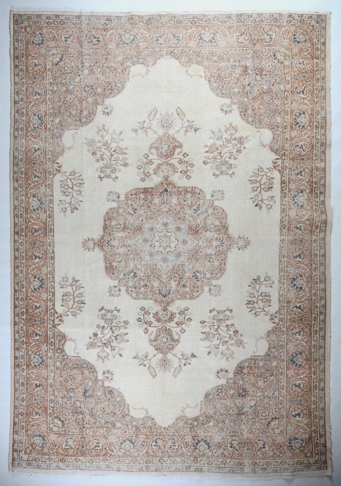 Handmade Vintage Turkish Rug Beige Oushak Carpet Wool Area Rug Bohemian Decor gallery