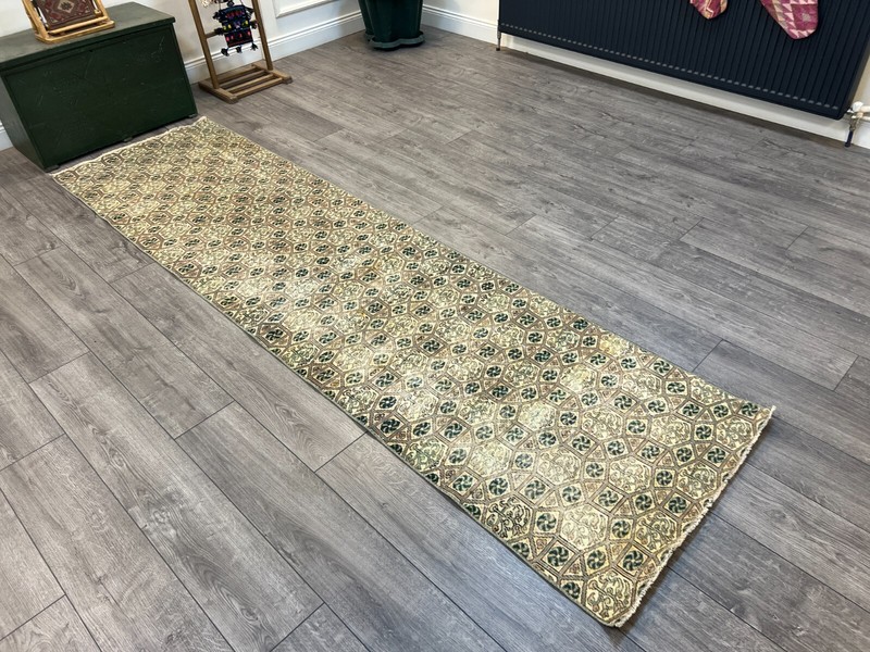 Green Runner Rug, Handmade Runner Rug, Vinatge Runner Rug, 2.6 x 9.6 ft gallery