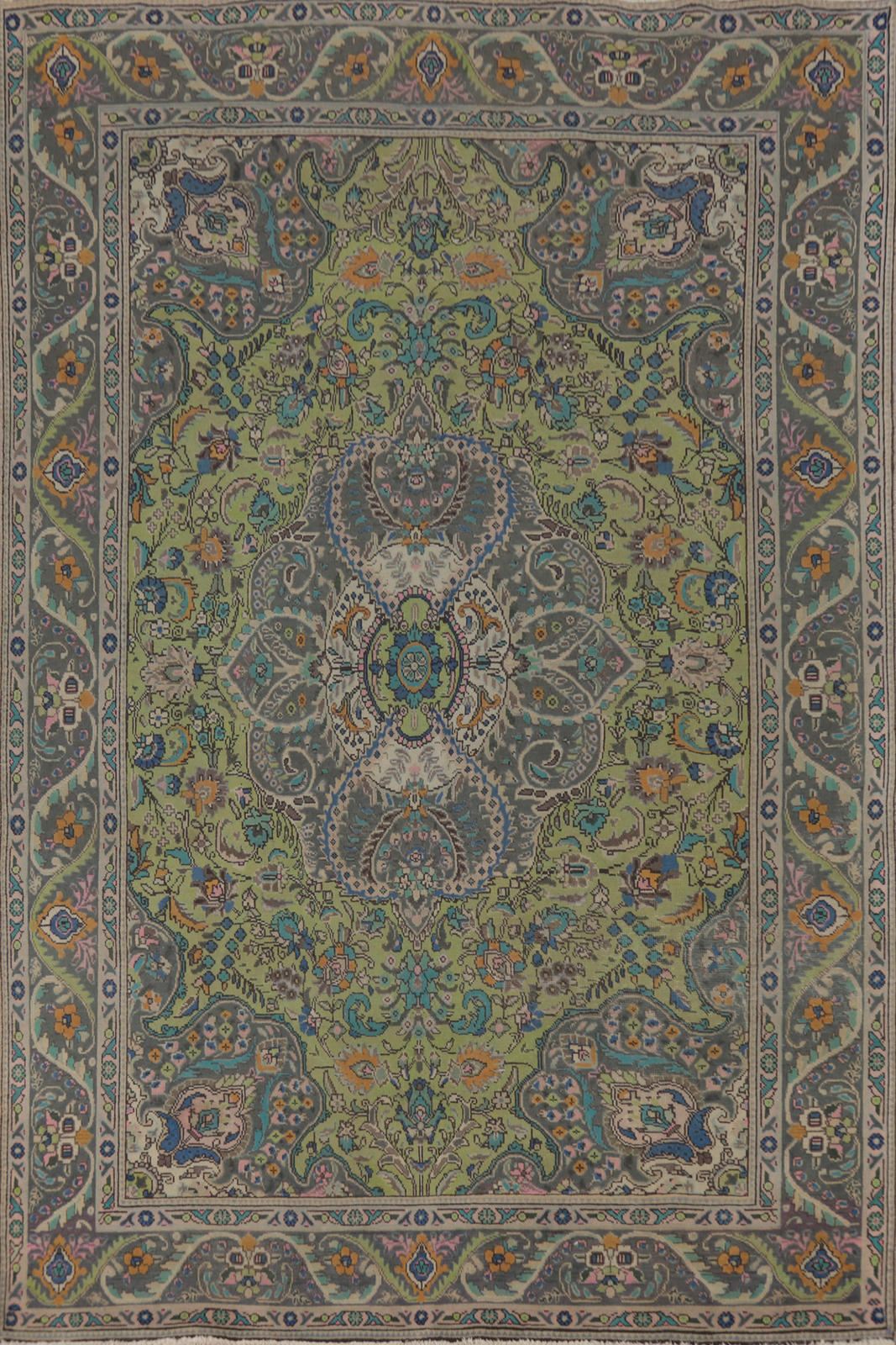 Light Green Floral Traditional Over-Dyed Hand-knotted Living Room Area Rug 7x10 gallery