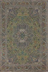 Light Green Floral Traditional Over-Dyed Hand-knotted Living Room Area Rug 7×10