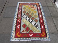 Vintage Traditional Hand Made Oriental Wool Blue Red Small Kilim 164x110cm