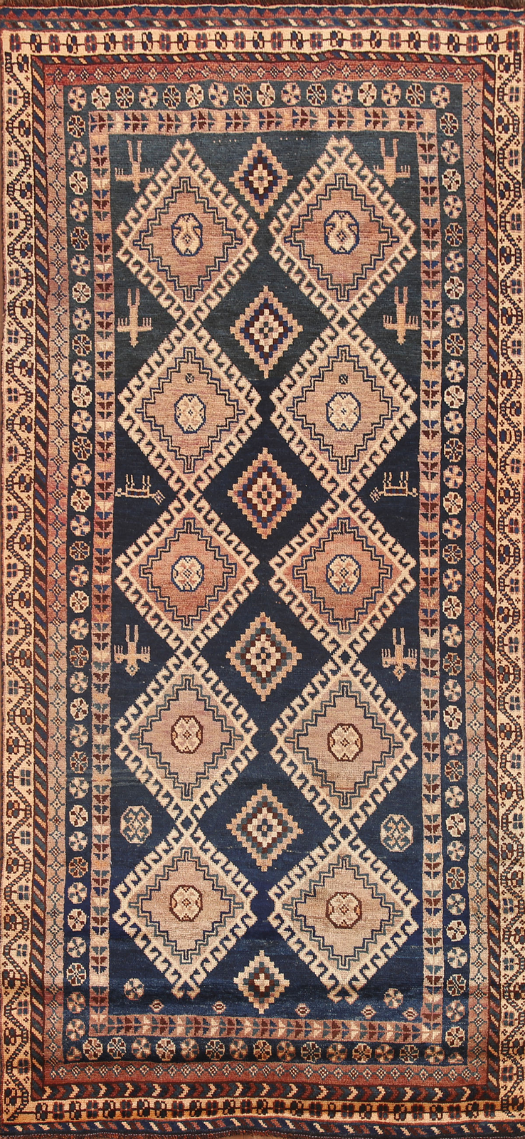 Vintage Geometric Traditional 9 ft. Runner Rug 4x9 Handmade Navy Blue Carpet gallery