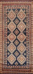 Vintage Geometric Traditional 9 ft. Runner Rug 4×9 Handmade Navy Blue Carpet