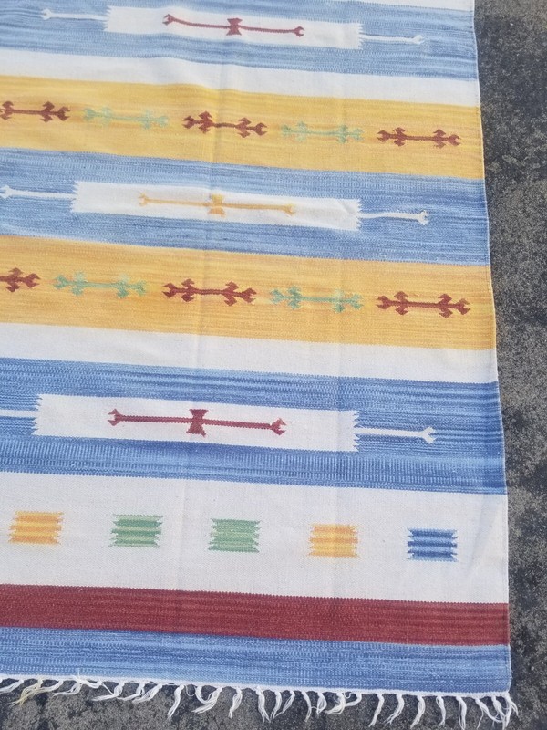 Vintage Traditional Handmade Turkish Style Geometric Wool Kilim Rug 180x113 cm gallery
