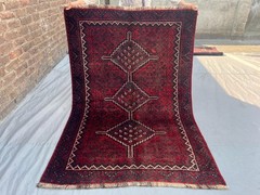 Dark Red Turkish Zanjan Rug 3.8×5.7 Antique Hand Knotted Wool Triple Medallion