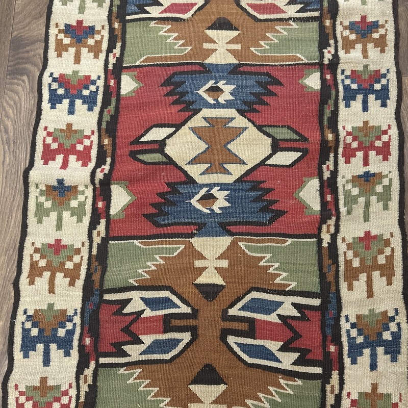 Vintage Flatweave Caucasian Kilim Woven Wool Runner Rug (slight defects) gallery