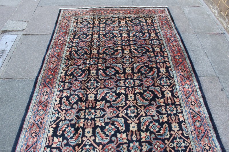 Vintage Hand Made Traditional Oriental Wool Blue Large Long Rug 321x132cm gallery
