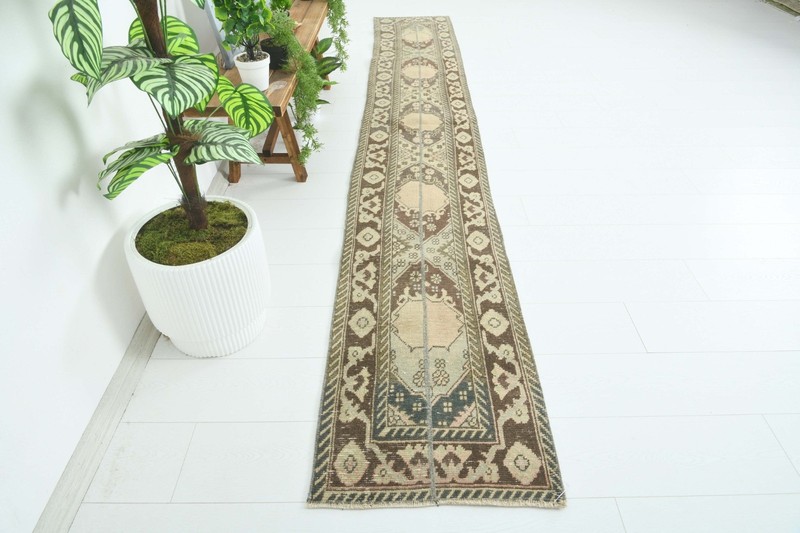 Turkish Runner Rug 2x12 Hand-Knotted Vintage Narrow Oriental Rug Carpet,1507 gallery